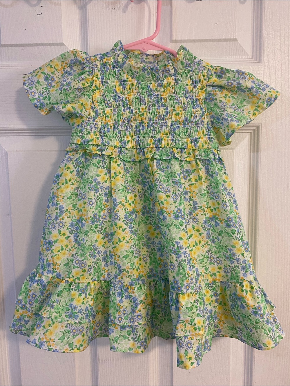 Janie and Jack Yellow, Green & Blue Floral Smocked Dress
